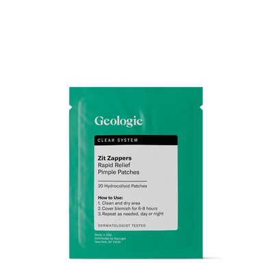 A packet of Geologie Clear System Rapid Relief Zit Zappers patches.