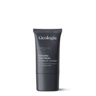 Tube of Geologie Salicylic Acid Face Wash with bergamot and juniper, containing 2% salicylic acid, against a dark background.