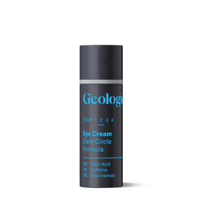 A container of Geologie Eye Cream - Dark Circle Formula, enriched with antioxidants, formulated to reduce dark circles and protect delicate skin.