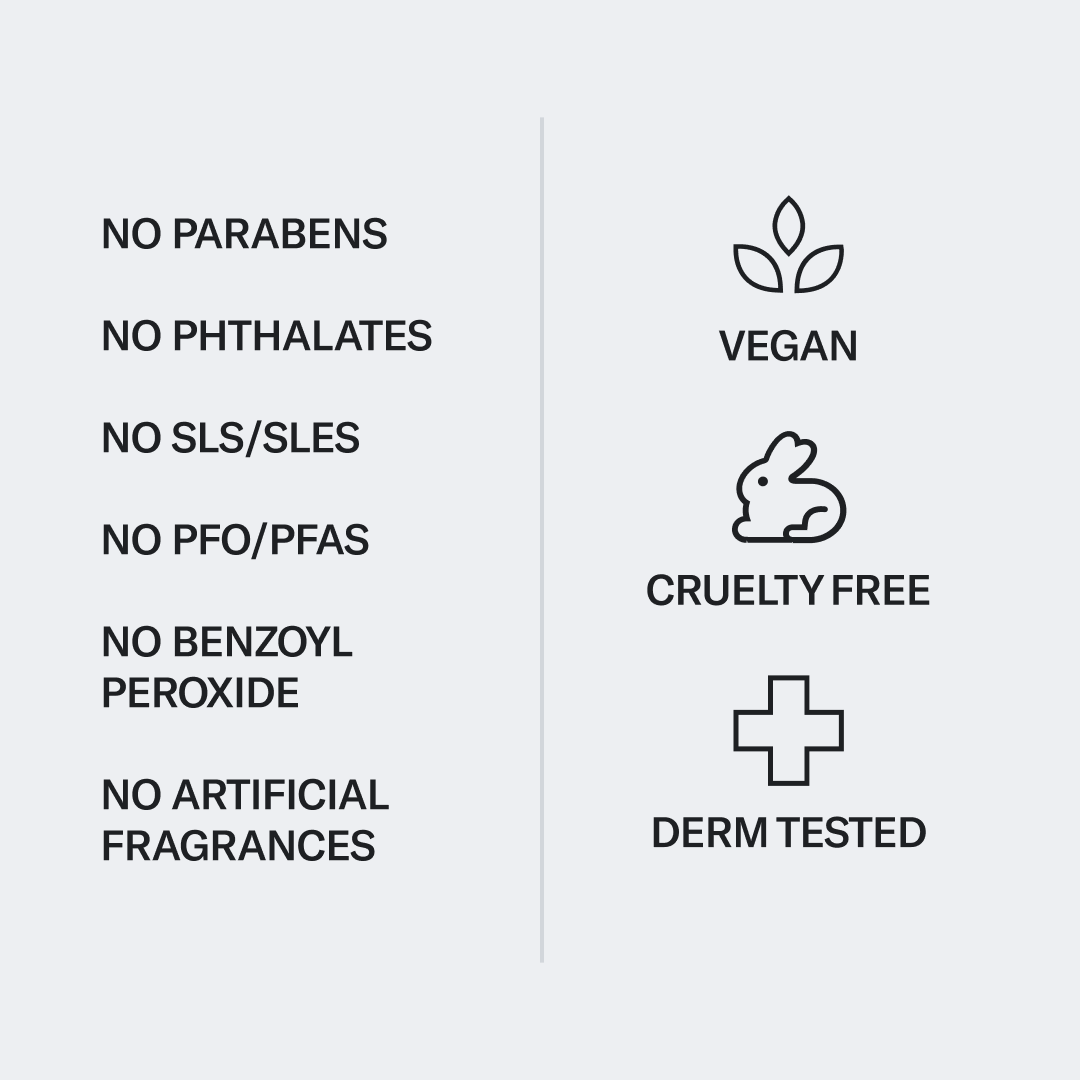 A list of product features: No parabens, phthalates, SLS/SLES, PFO/PFAS, benzoyl peroxide, or artificial fragrances. The vegan and cruelty-free Eye Cream - Dark Circle Formula by Geologie is enriched with kojic acid and antioxidants and is dermatologically tested.