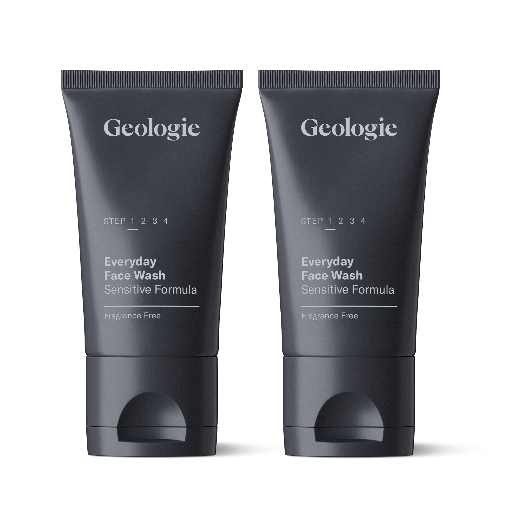 Two Geologie Sensitive Face Wash tubes for sensitive skin, fragrance-free, labeled with 
