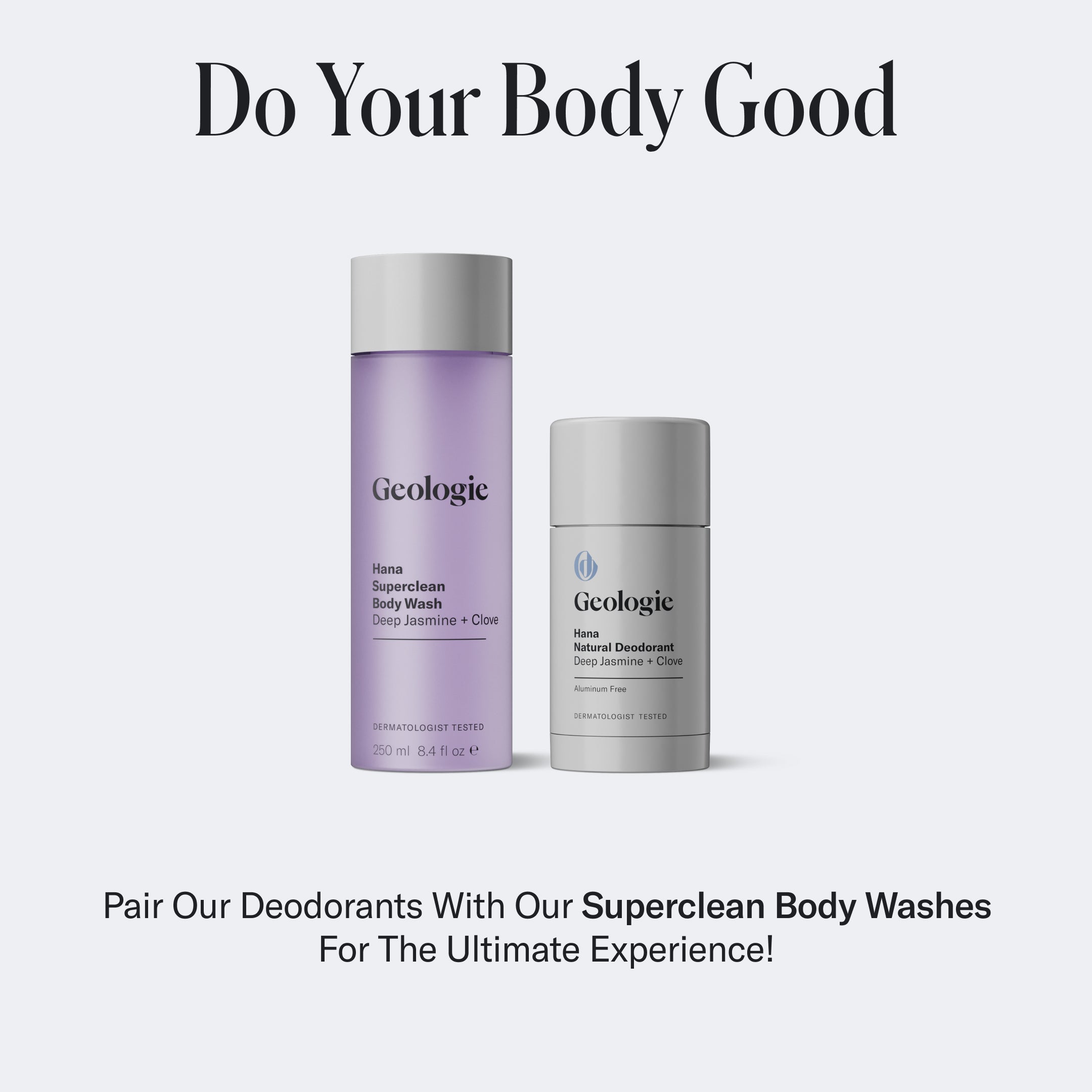 Image showcasing two personal care products from Geologie. The left product is labeled 