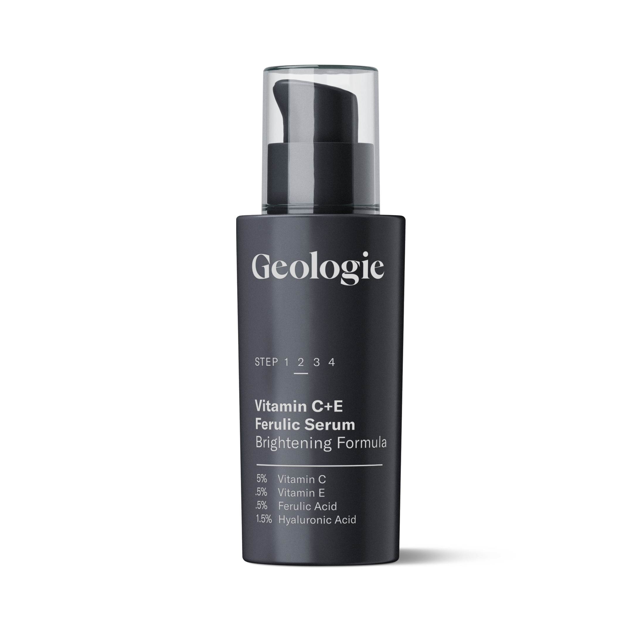 Geologie's Hero Set includes a complimentary bottle of Vitamin C+E Ferulic Serum, featuring a rejuvenating formula with Vitamin C, Vitamin E, Ferulic Acid, and Hyaluronic Acid — ideal for revitalizing and maintaining a youthful glow.